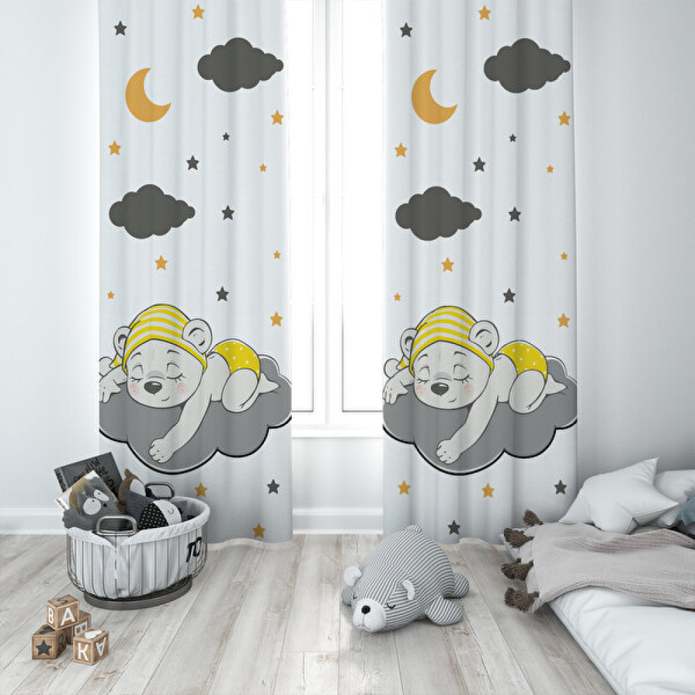Talia Home Çocuk Odası Bebek Odası Ayıcıklı Fon Perde 2 Kanat TLA-084 - 70 x 200 cm - Beyaz Fon Perde Fiyatı
