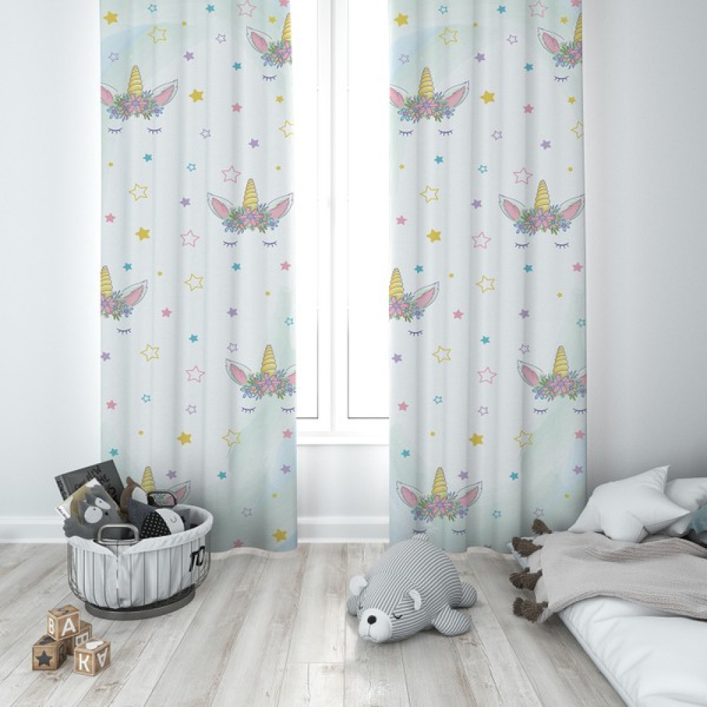 Talia Home Çocuk Odası Bebek Odası Desen Fon Perde 2 Kanat TLA-076 - 70 x 200 cm - Beyaz Fon Perde Fiyatı