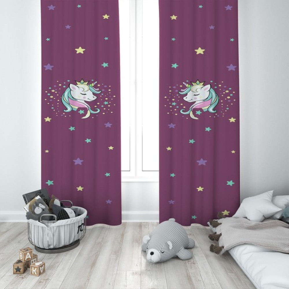 Talia Home Çocuk Odası Bebek Odası Fon Perde 2 Kanat TLA-082 - 70 x 200 cm - Mor Fon Perde Fiyatı