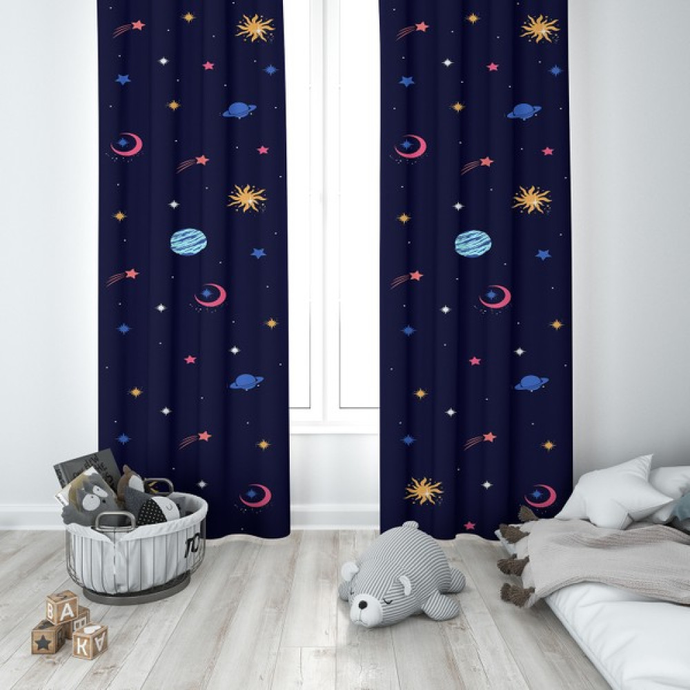 Talia Home Çocuk Odası Bebek Odası Gezegen Desenli Fon Perde 2 Kanat TLA-037 - 70 x 200 cm - Mavi Fon Perde Fiyatı