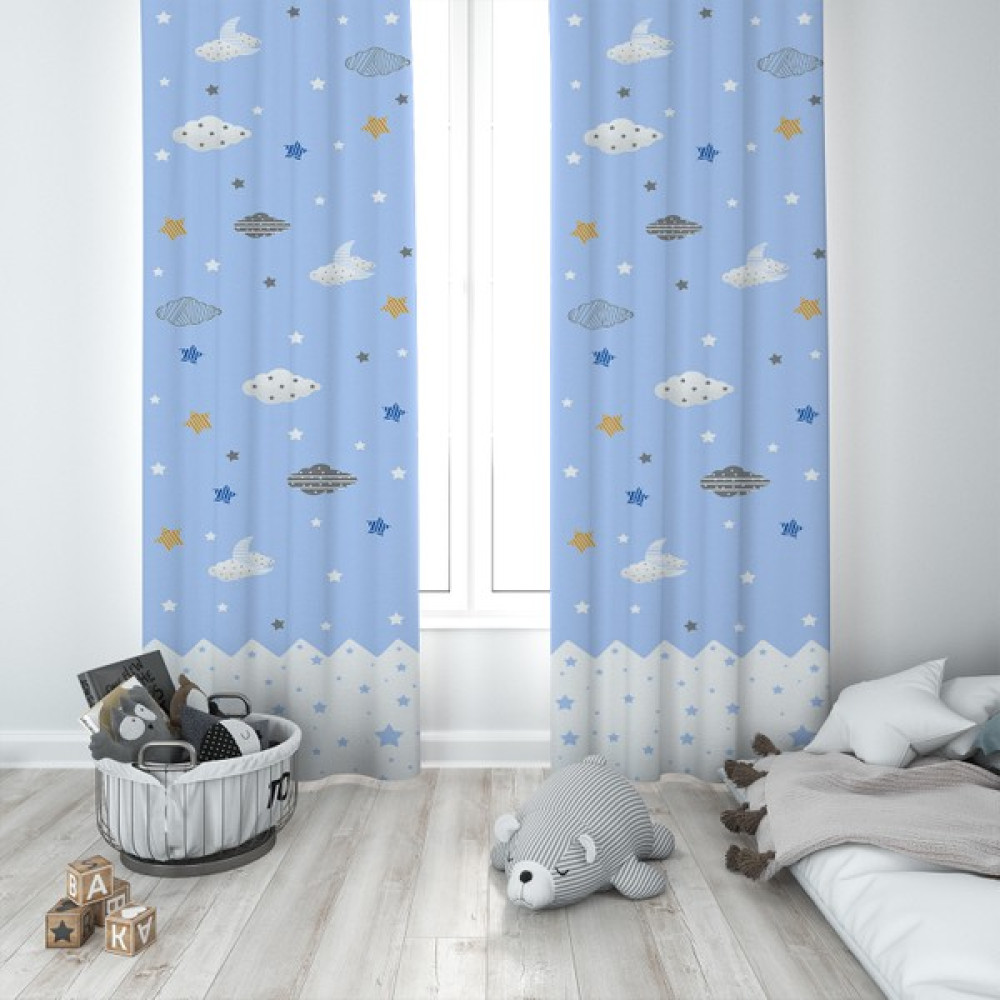 Talia Home Çocuk Odası Bebek Odası Gökyüzü Desenli Fon Perde 2 Kanat TLA-029 - 70 x 200 cm - Mavi Fon Perde Fiyatı