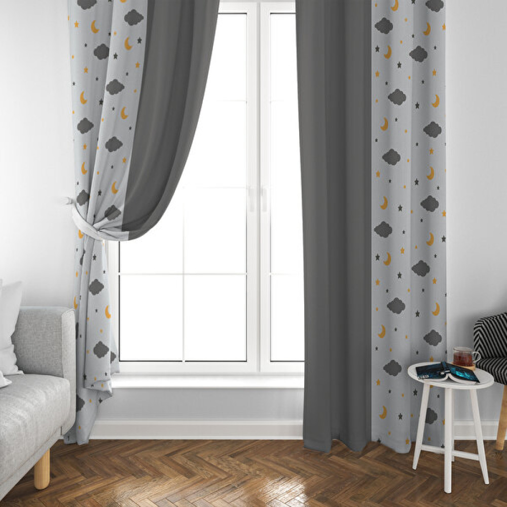 Talia Home Çocuk Odası Bebek Odası Klasik Desen Fon Perde 2 Kanat TLA-091 - 70 x 200 cm - Gri Fon Perde Fiyatı