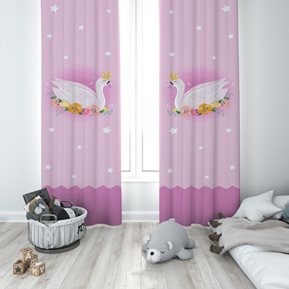 Talia Home Çocuk Odası Bebek Odası Kuğu Desen Fon Perde 2 Kanat TLA-051 - 70 x 200 cm - Pembe Fon Perde Fiyatı