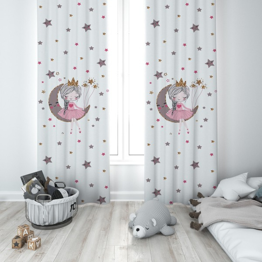 Talia Home Çocuk Odası Bebek Odası Prensesli Fon Perde 2 Kanat TLA-085 - 140 x 240 cm - Beyaz Fon Perde Fiyatı