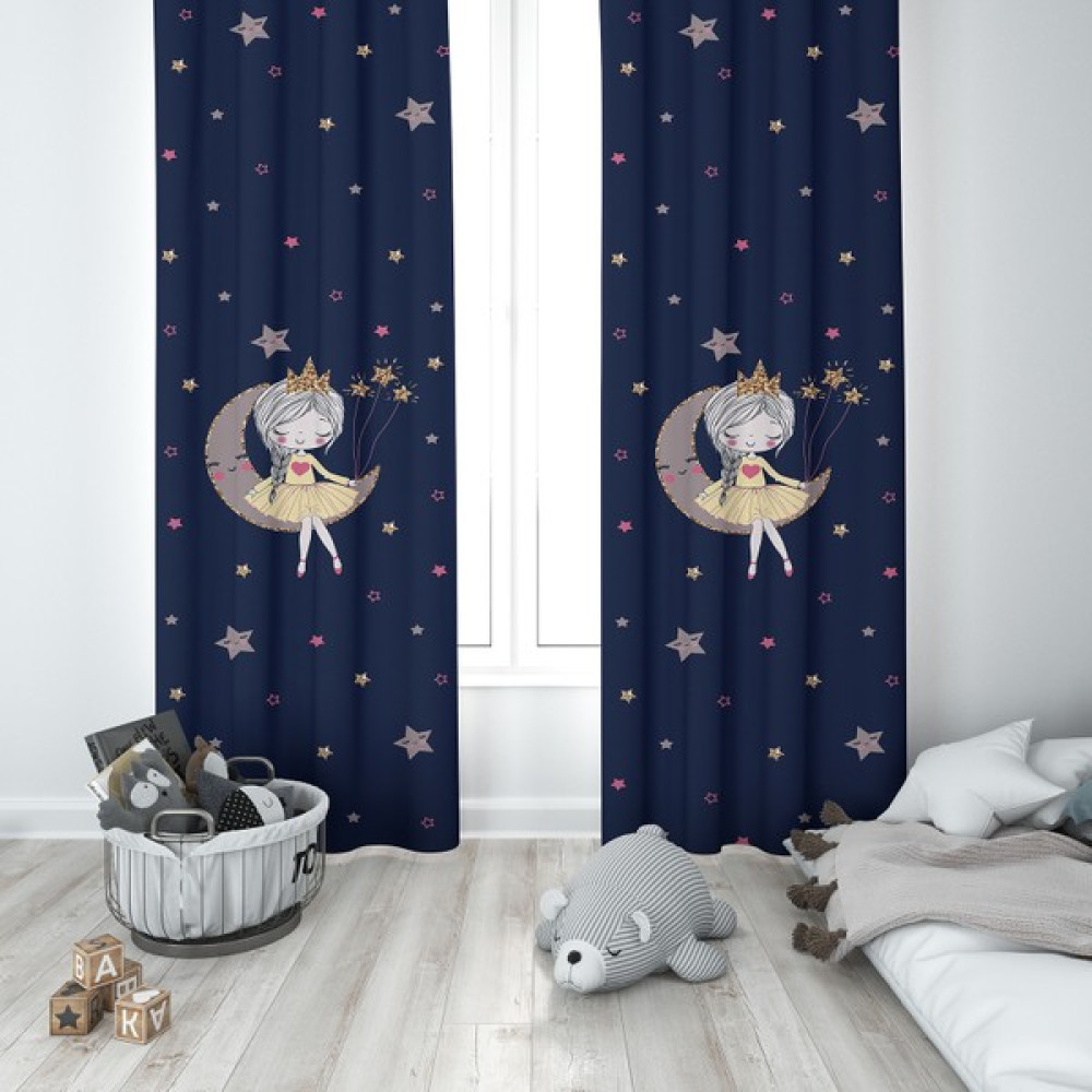 Talia Home Çocuk Odası Bebek Odası Prensesli Fon Perde 2 Kanat TLA-086 - 70 x 200 cm - Mavi Fon Perde Fiyatı