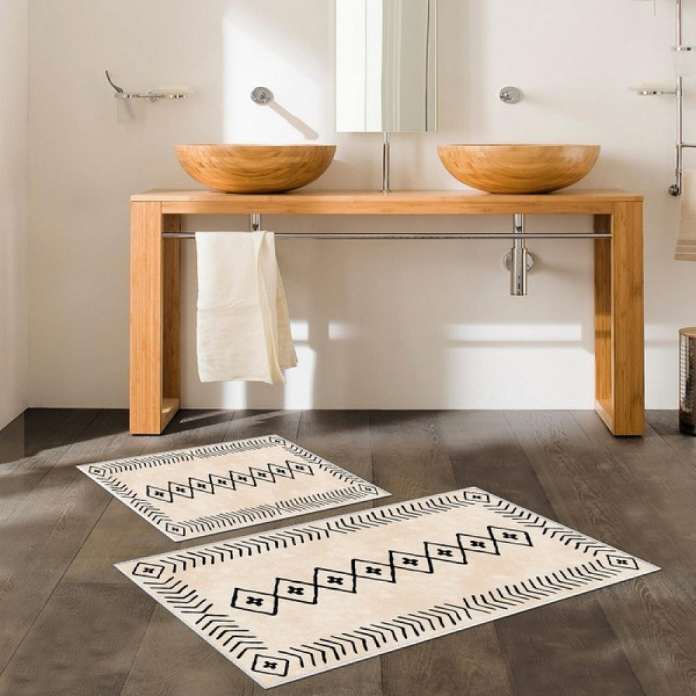 Talia Home Kaymaz Taban Yıkanabilir 2 Li 60X100 - 50X60 Banyo Halısı Paspas Klozet Takımı - 60 x 100 cm - Krem Rengi Klozet Takımı Fiyatı
