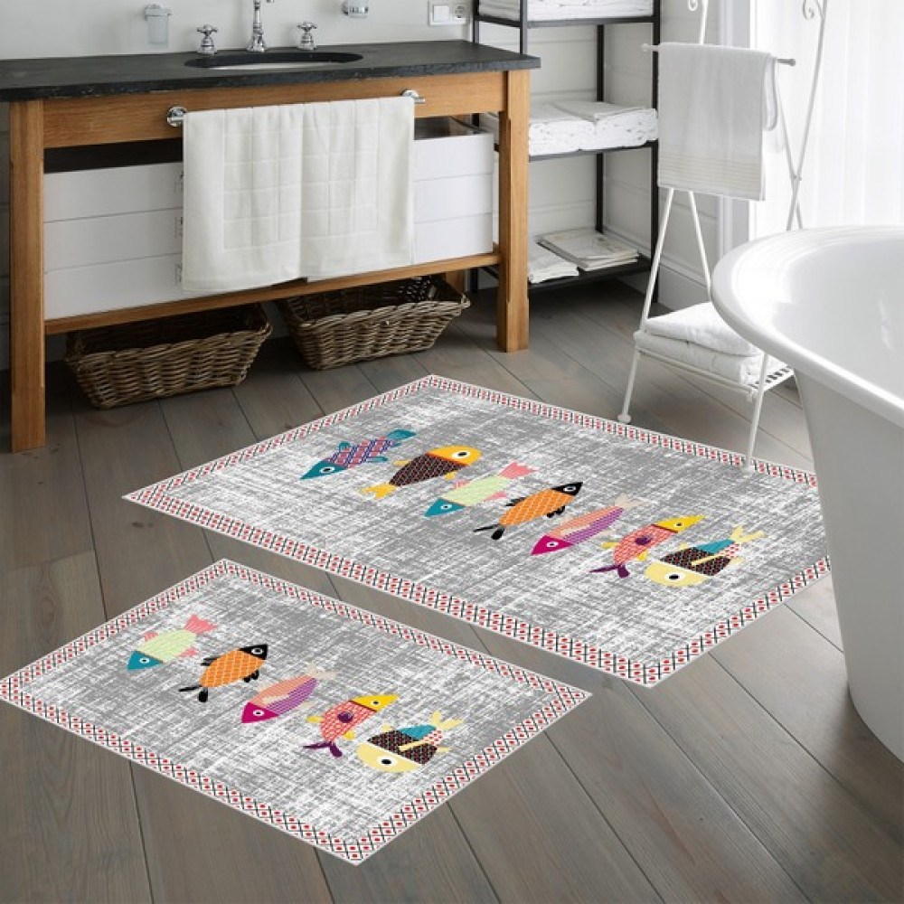 Talia Home Kaymaz Taban Yıkanabilir 2 Li 60X100 - 50X60 Klozet Takımı - 60 x 100 cm - Gri Klozet Takımı Fiyatı