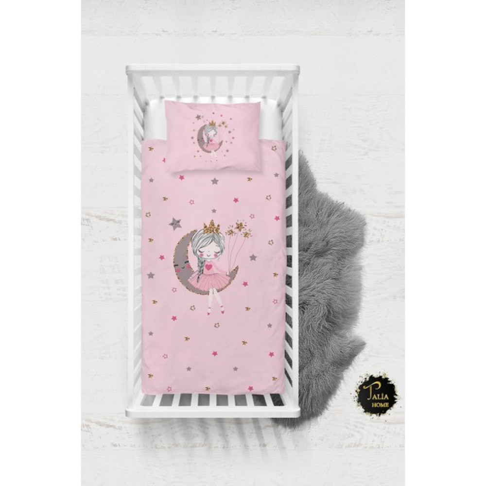 Talia Home Pembe Ay'da Oturan Kız Desenli Bebek Nevresim Takımı Çarşaflı TLABN-280 - 100 x 150 cm Bebek Nevresim Takımı Fiyatı