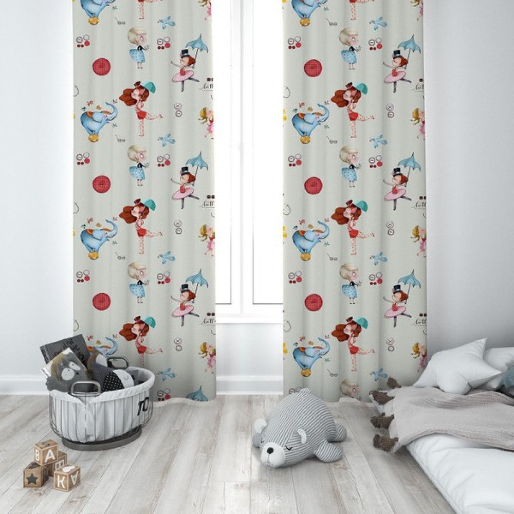 Talia Home Renkli Desen Çocuk Odası Bebek Odası Fon Perde 2 Kanat TLA-025 - 70 x 200 cm - Krem Fon Perde Fiyatı