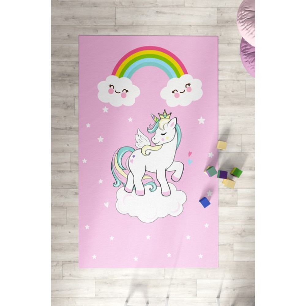 Talia Home Unicorn Desenli Çocuk Halısı - 80 x 150 cm - Pembe Bebek Odası Halı Fiyatı