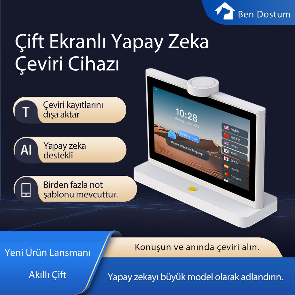 Talktome Çift Ekran Akıllı Çeviri Cihazı | 34 Dil, Anında Sesli & Yazılı Çeviri Elektronik Sözlükler Fiyatı