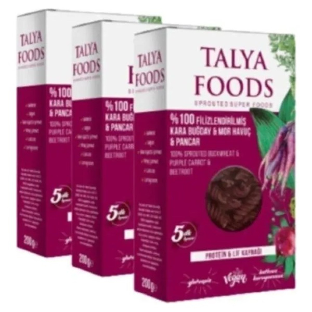 Talya Foods Filizlendirilmiş Çiğ Karabuğday & Pancar Makarna Set 3x200g - 600 gr Makarnalar Fiyatı