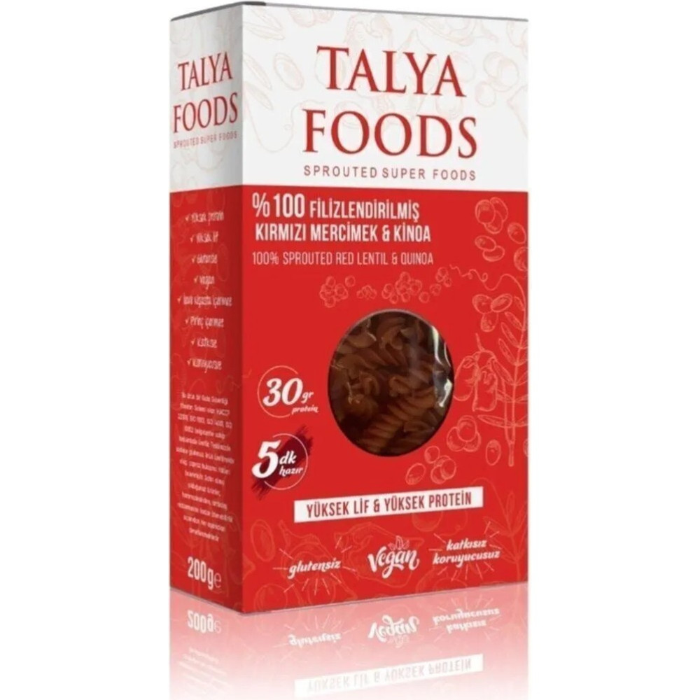Talya Foods Filizlendirilmiş Kırmızı Mercimek & Kinoa Makarnası 200g - 200 gr Makarnalar Fiyatı