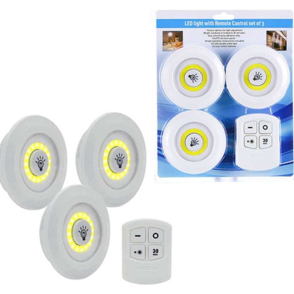 Tam İthalat 3lü Uzaktan Kumandalı Yapışkanlı Kablosuz LED Spot Lambalar Led Aydınlatmalar Fiyatı