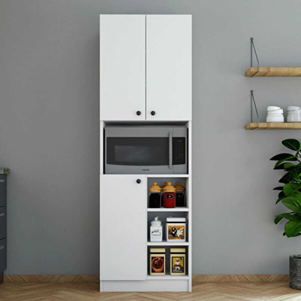 TAMAMI MDF Mobilyanı Tasarla 3 Kapaklı Açık Raflı Modern Tasarım Çok Amaçlı Beyaz Mini Fırın Dolabı/Boy Kiler Dolabı/Erzak Dolabı Mutfak Dolabı / Mobilyası Fiyatı