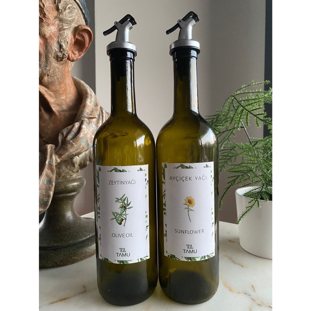 Tamu 2'li 750'ml Cam Zeytinyağı ve Ayçiçek Yağı Şişesi Damlatmaz Yağdanlık Yağlık - Yeşil - 750 ml Diğer Fiyatı