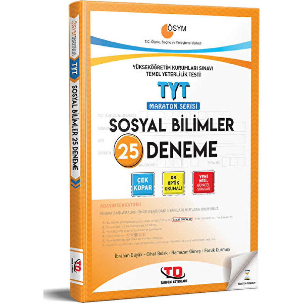 Tandem Yayınları Ösym Tarzında TYT Sosyal Bilimler 25 Deneme Maraton Serisi Temel Yeterlilik Testi (TYT) Fiyatı