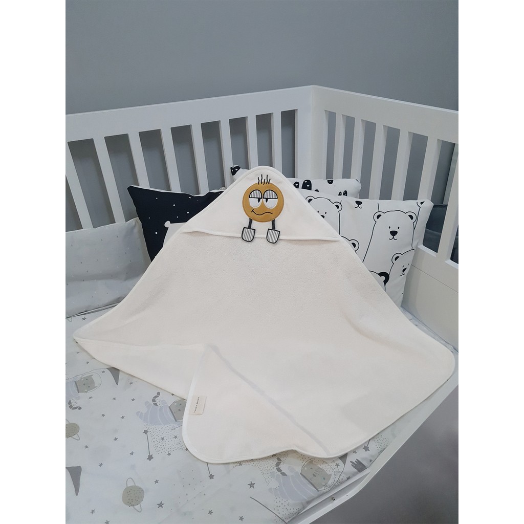 Tanem Home %100 Pamuk Emoji Desen Nakışlı Bebek Havlu Kundak 75X75CM - Krem - 0 - 2 Yaş Bebek Havlusu Fiyatı