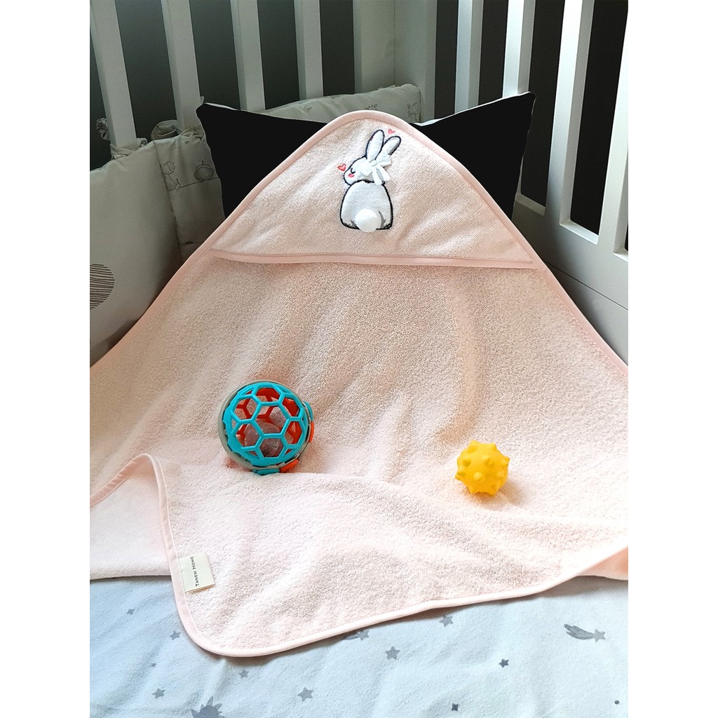 Tanem Home %100 Pamuk Pembe Tavşan Desen Nakışlı Bebek Havlu Kundak 75X75 cm - 0 - 2 Yaş Bebek Havlusu Fiyatı