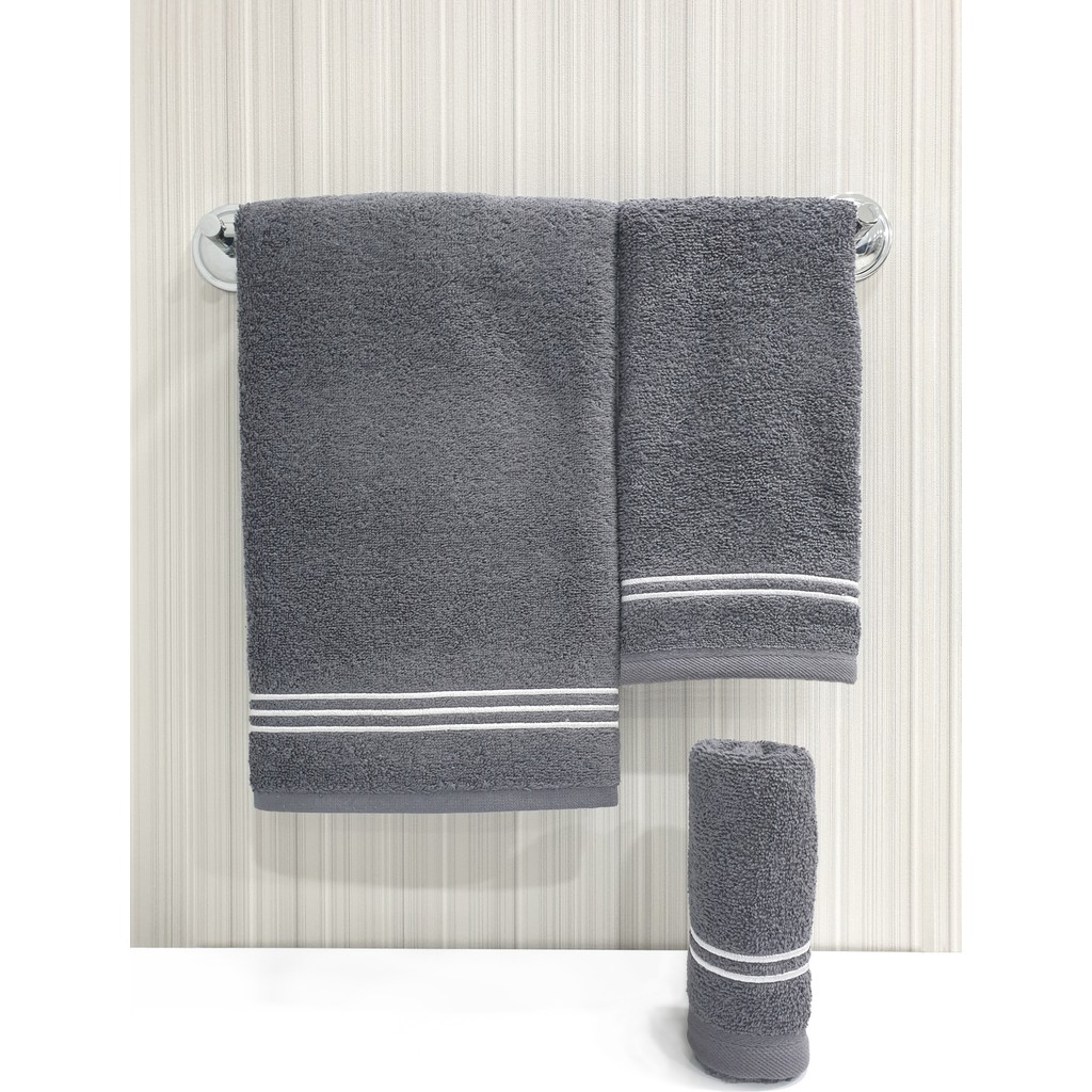 Tanem Home Çizgi Desen Nakışlı 3 Parça Havlu Seti - Antrasit - 50 x 90 cm El / Yüz Havlusu Fiyatı