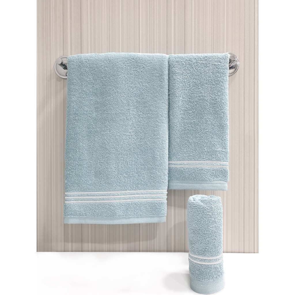 Tanem Home Çizgi Desen Nakışlı 3 Parça Havlu Seti - Turkuaz - 50 x 90 cm El / Yüz Havlusu Fiyatı