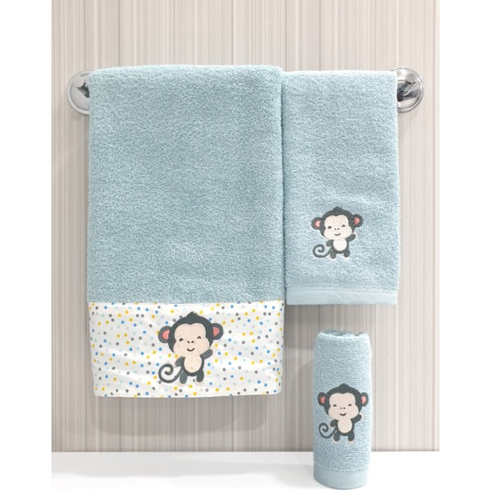 Tanem Home Maymun Desen Nakışlı tek Parça Çocuk Bebek Havlu 50X90 cm - Mavi - 50 x 90 cm El / Yüz Havlusu Fiyatı