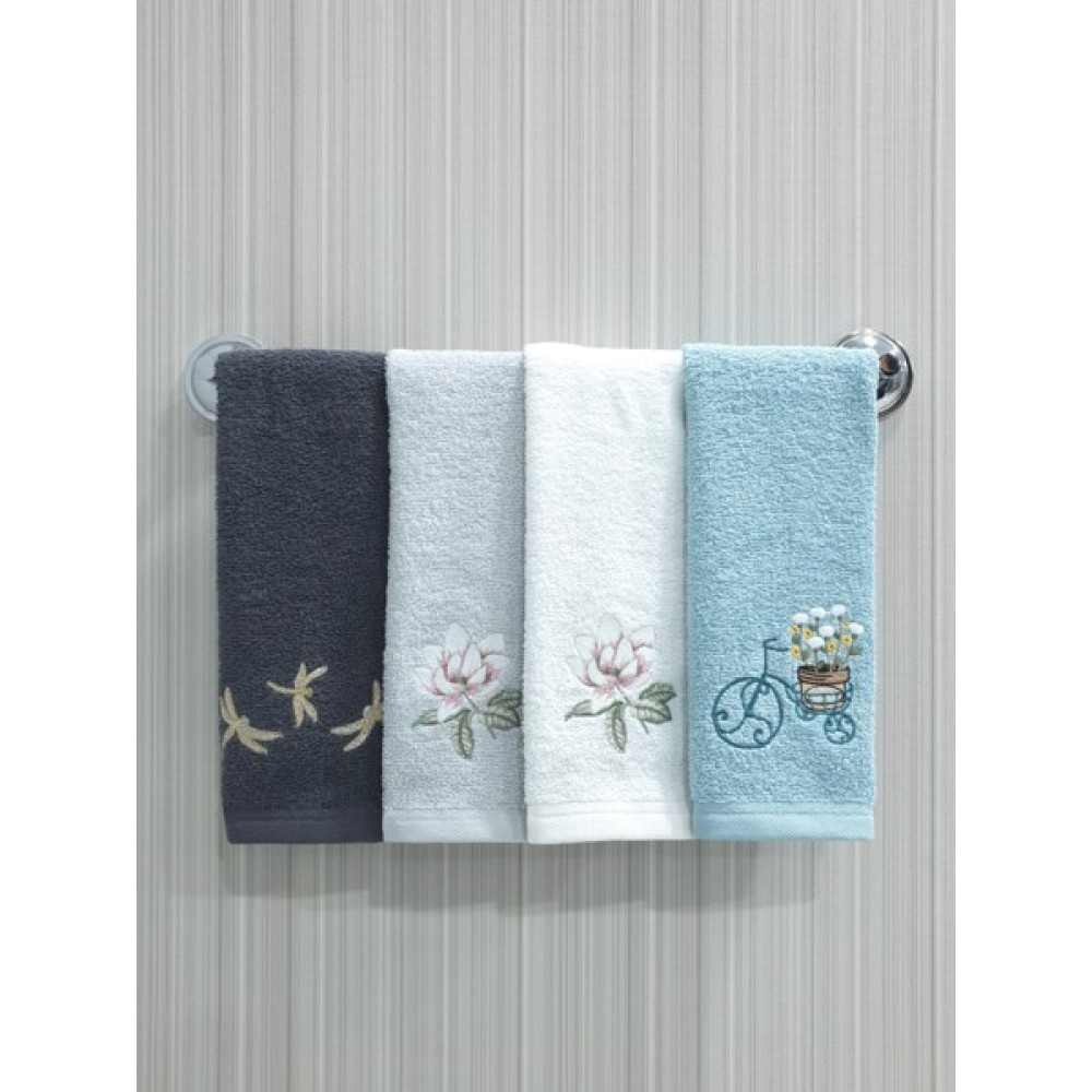 Tanem Home Nakışlı Pamuk 4'Lü Havlu Seti 30x50 Cm - Renkli - 30 x 50 cm El / Yüz Havlusu Fiyatı