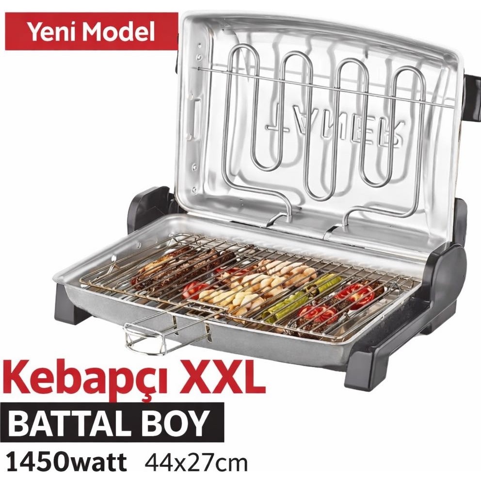 Taner Kebapçı Xxl Battal Boy Çift Telli Elektrikli Et ve Balık Izgarası 44X27CM 1450WATT - Gri Elektrikli Izgara-Barbeküler Fiyatı