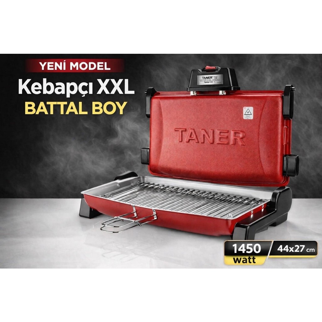Taner Kebapçı Xxl Battal Boy Çift Telli Elektrikli Et ve Balık Izgarası 44X27CM 1450WATT - Kırmızı Elektrikli Izgara-Barbeküler Fiyatı