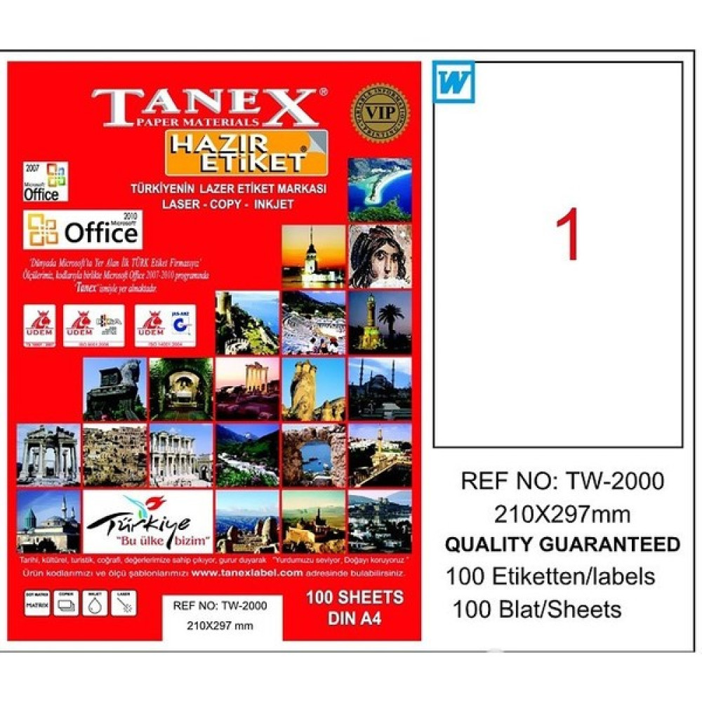 Tanex 2000 Laser Etiket 210X297MM 1X100 100 Adet Oto Boyaları Fiyatı