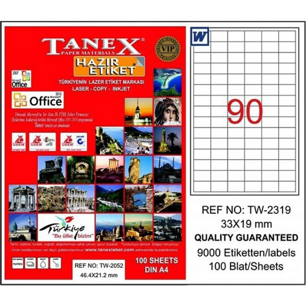 Tanex 2319 Laser Etiket 33X19MM 90X100 9000 Adet Oto Boyaları Fiyatı