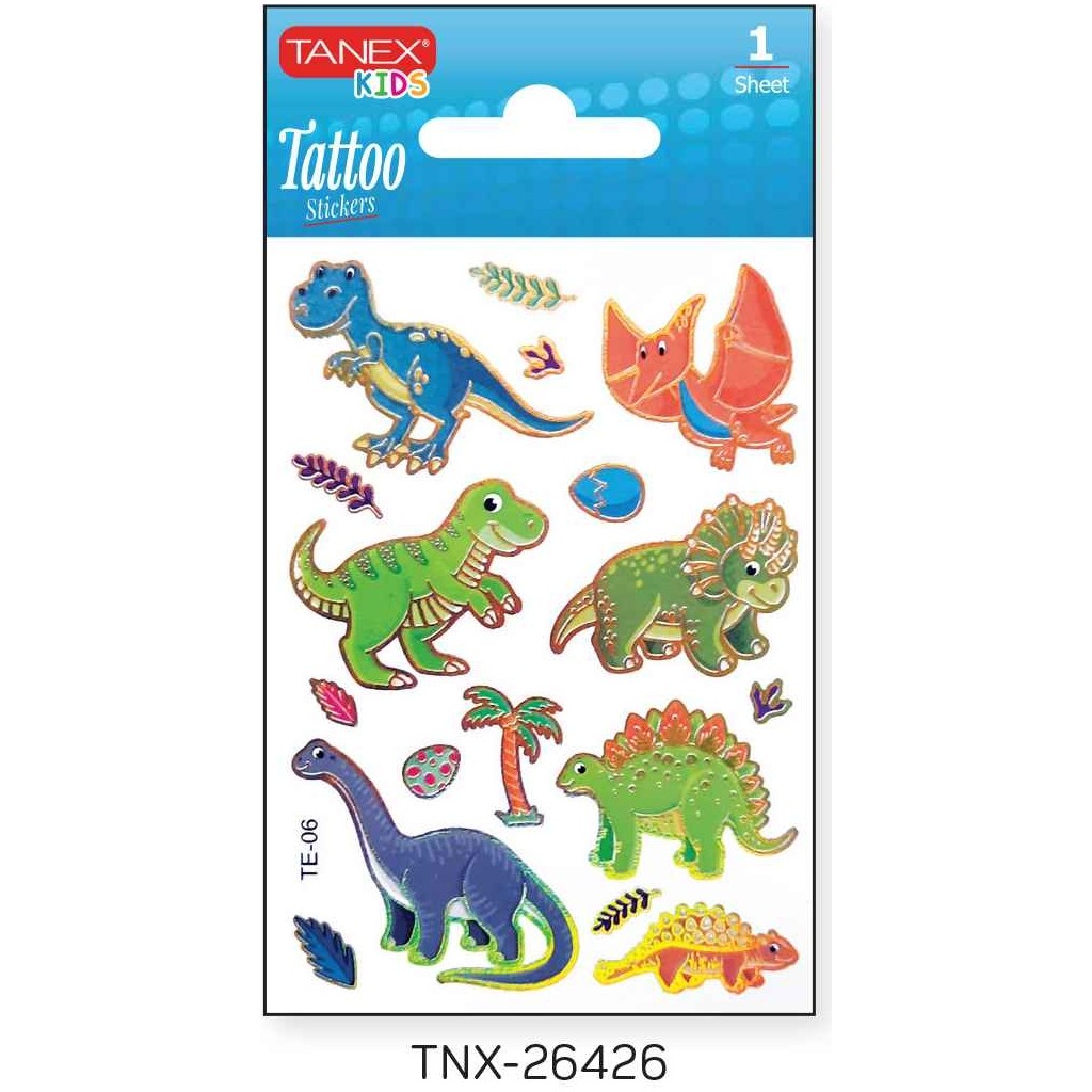 Tanex 7,5X10,5MM Dinazor Mini Tatoo Etiket TNX-26426 - Renkli Okul Etiketi Fiyatı