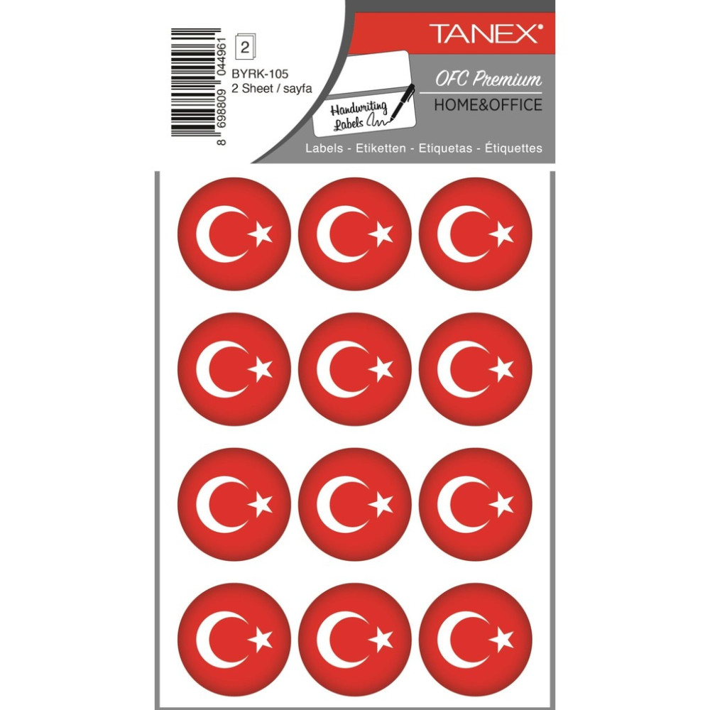 Tanex BYRK-105 Türk Bayrağı 32X32MM 24 Lü Paket Okul Etiketi Fiyatı