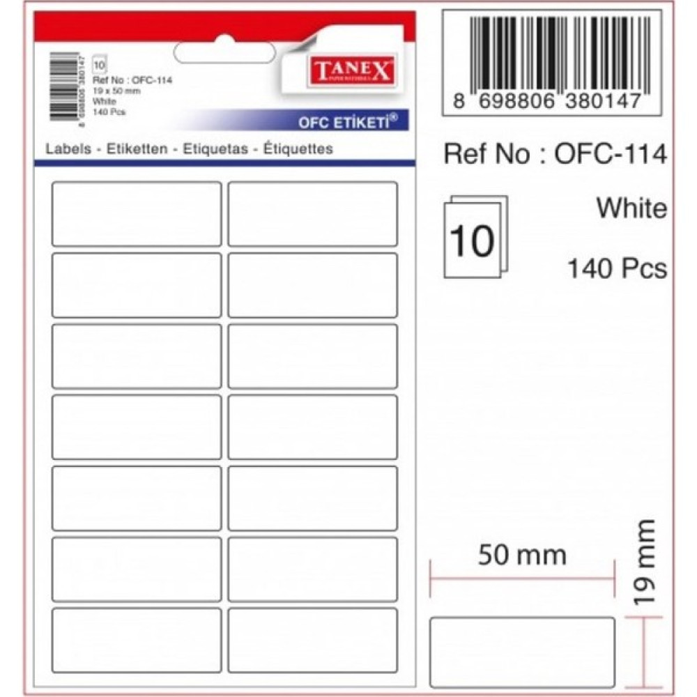 Tanex OFC-114 19x50 Mm Beyaz Ofis Etiketi 10 sayfa Etiket Makinesi Fiyatı