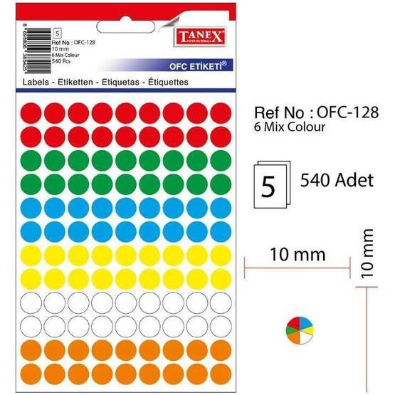 Tanex OFC-128 Mıx Color 50 Adet 10'lu Poşet Ofis Etiketi