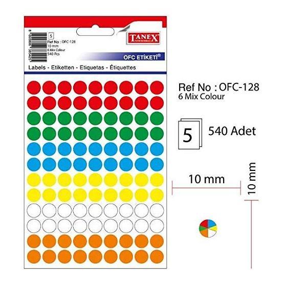Tanex OFC-128 Mıx Color 50 Adet 10'lu Poşet Ofis Etiketi