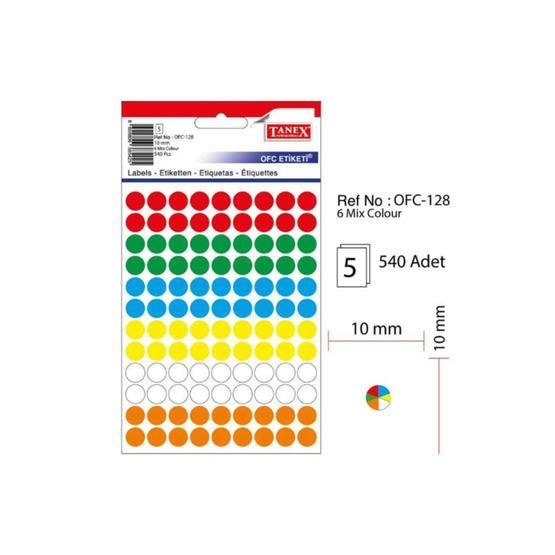 Tanex OFC-128 Mıx Color 50 Adet 10'lu Poşet Ofis Etiketi