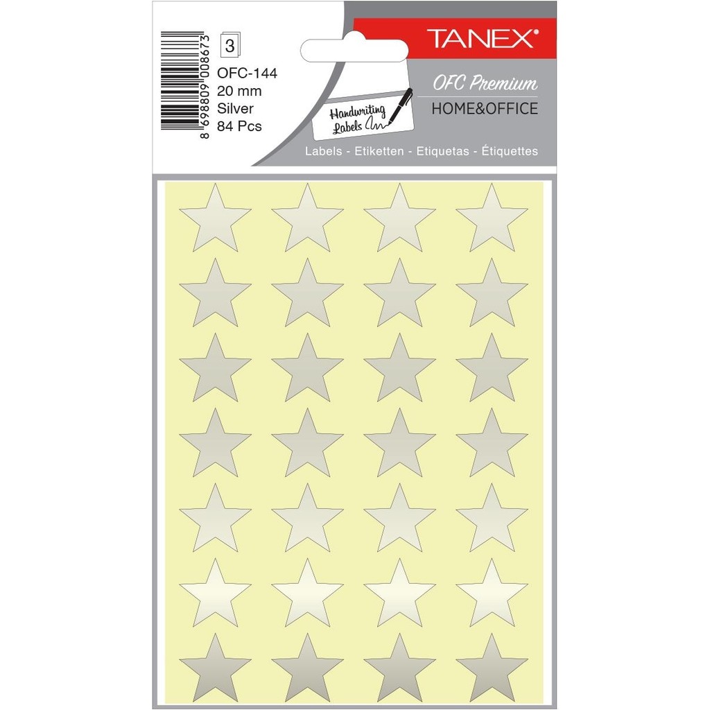Tanex OFC-144 Silver Yıldız Etiketi 20MM 84 Lü Paket Okul Etiketi Fiyatı