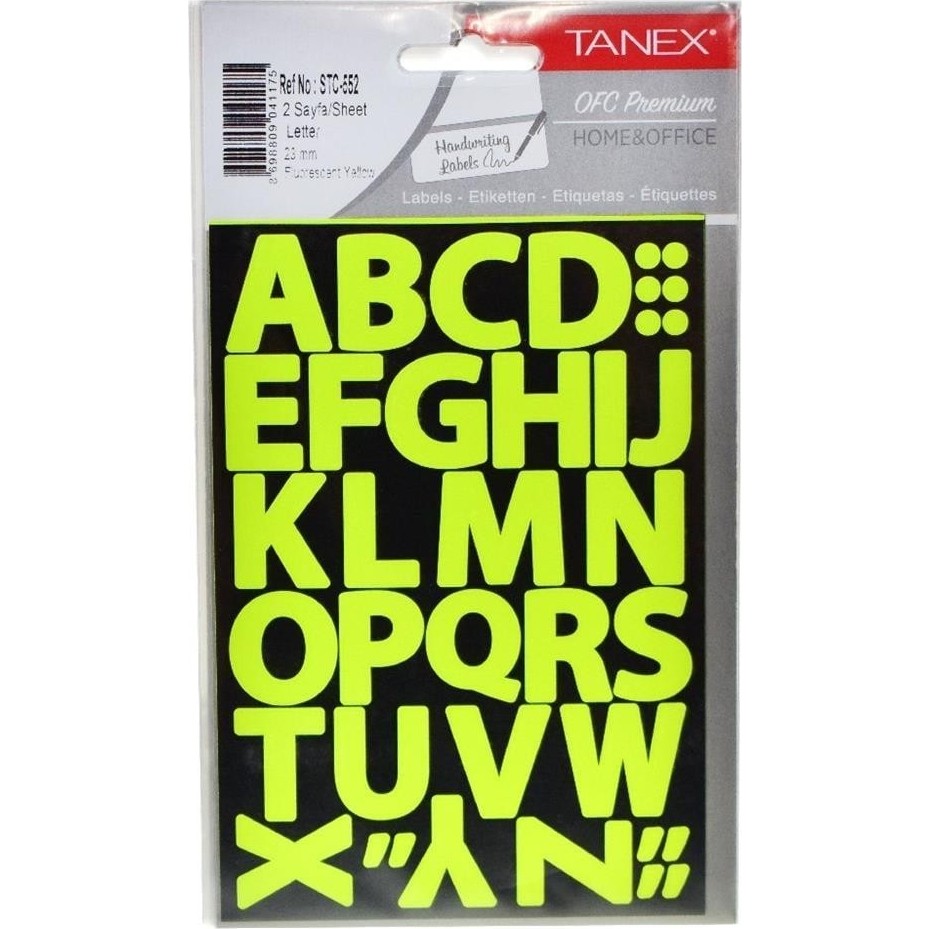Tanex STC 552 Harf Etiket 23 mm Neon Sarı Okul Etiketi Fiyatı