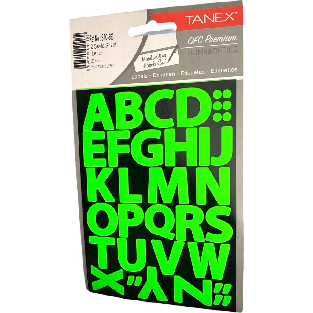 Tanex STC-553 Harf Etiket 23 mm – Neon Yeşil (2 Syf) Okul Etiketi Fiyatı