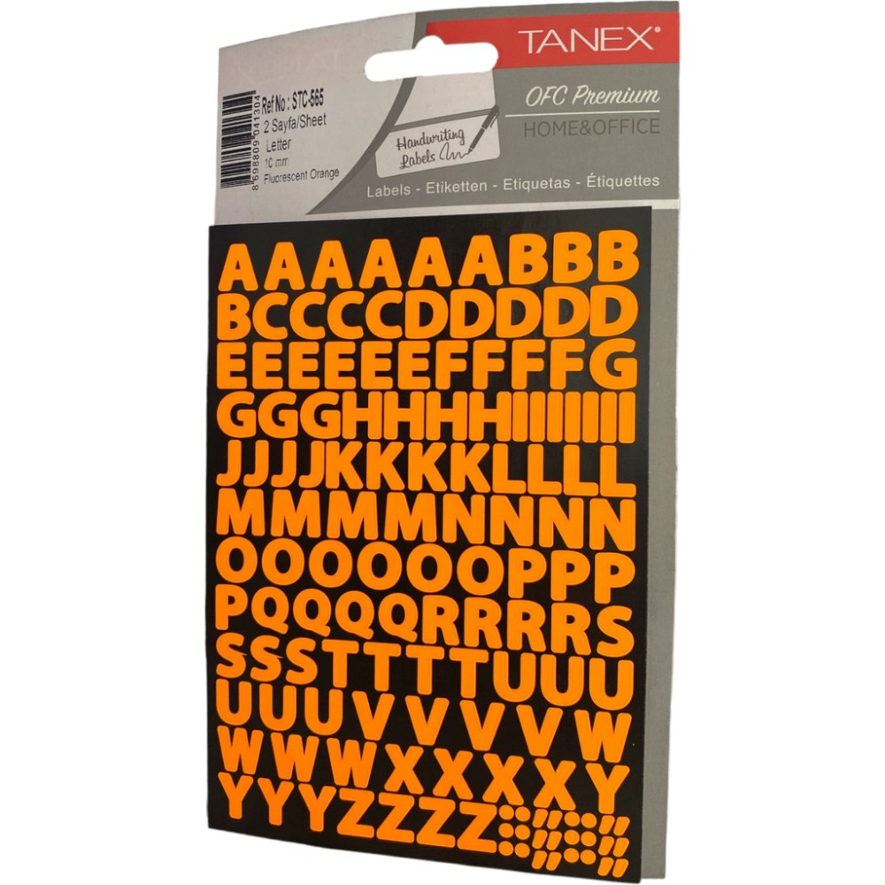Tanex STC-565 Harf Etiket 10 mm – Neon Turuncu (2 Syf) Okul Etiketi Fiyatı