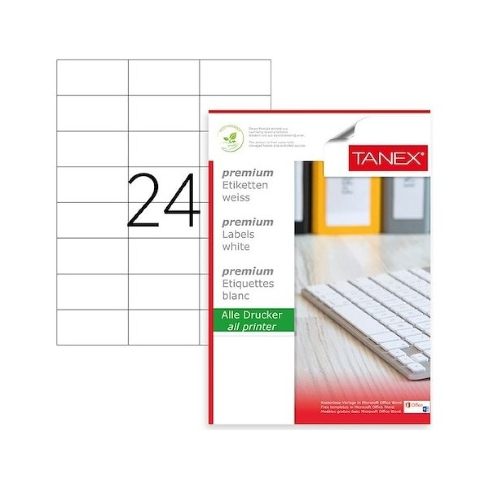 Tanex TW-2037 500 A4 Sayfa 70 x 37 mm Lazer Etiket A4 Sayfada 24 Etiket Etiket Makinesi Fiyatı