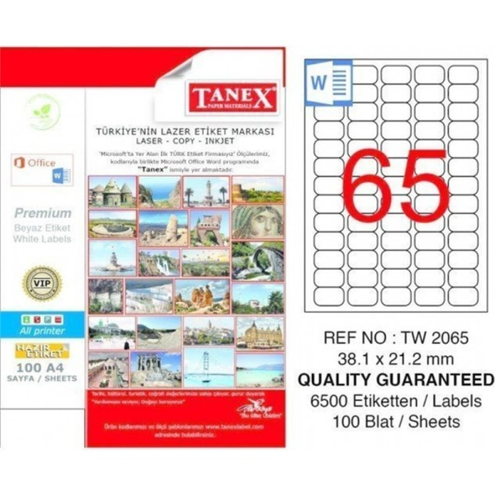 Tanex TW-2065 Laser Etiket 25 Adet - Renkli Oto Boyaları Fiyatı