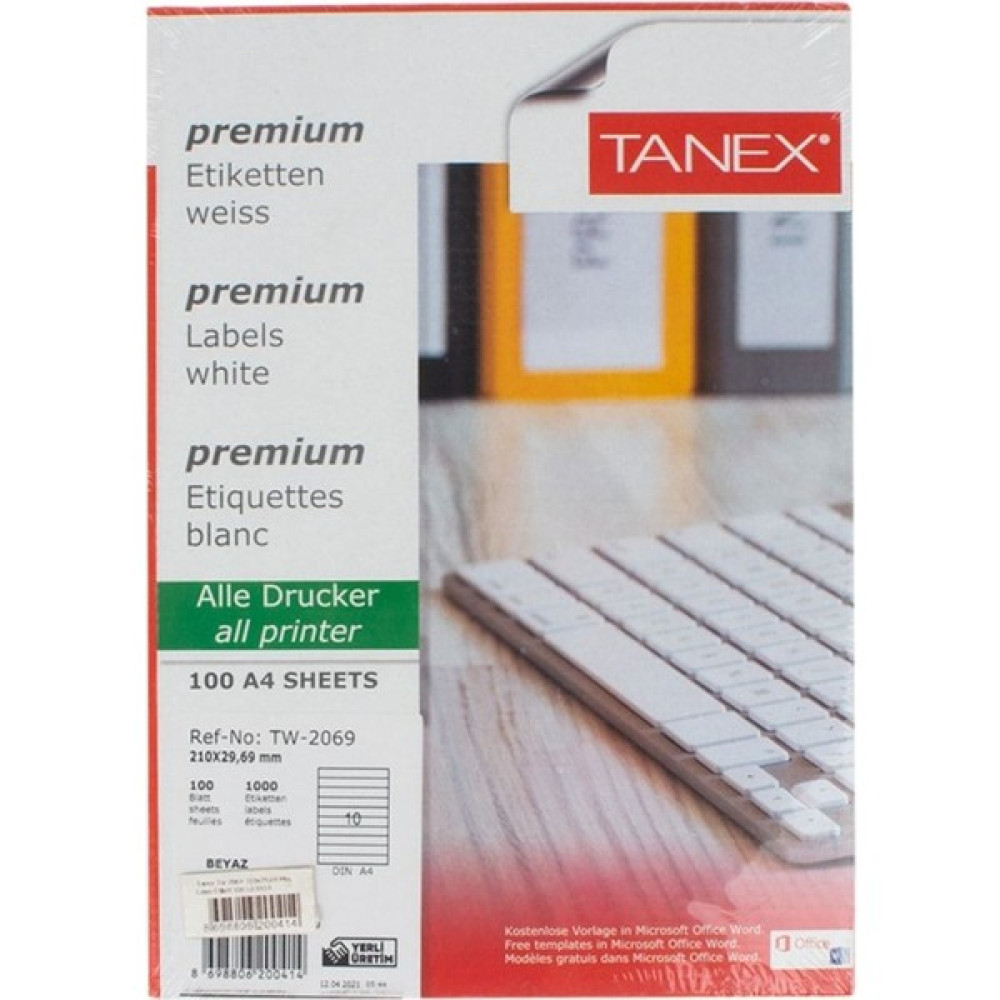 Tanex TW-2069 210X29,69 mm Laser Etiket 100 Lü 0414 Oto Boyaları Fiyatı