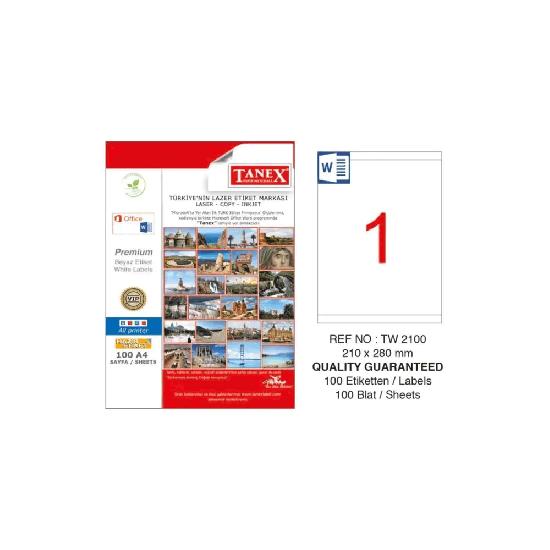 Tanex TW-2100 210x280 mm 100'lü Paket Kuşe Laser Etiket Etiket Fiyatı