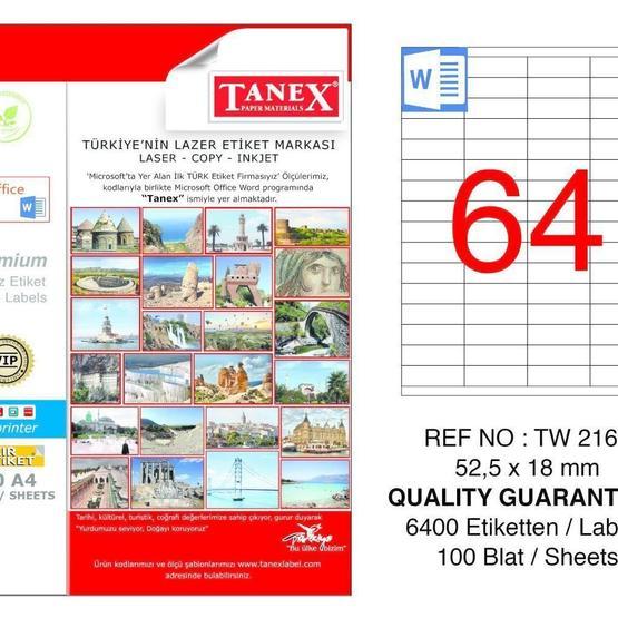 Tanex TW-2164 52.5x18 mm Lazer Etiket