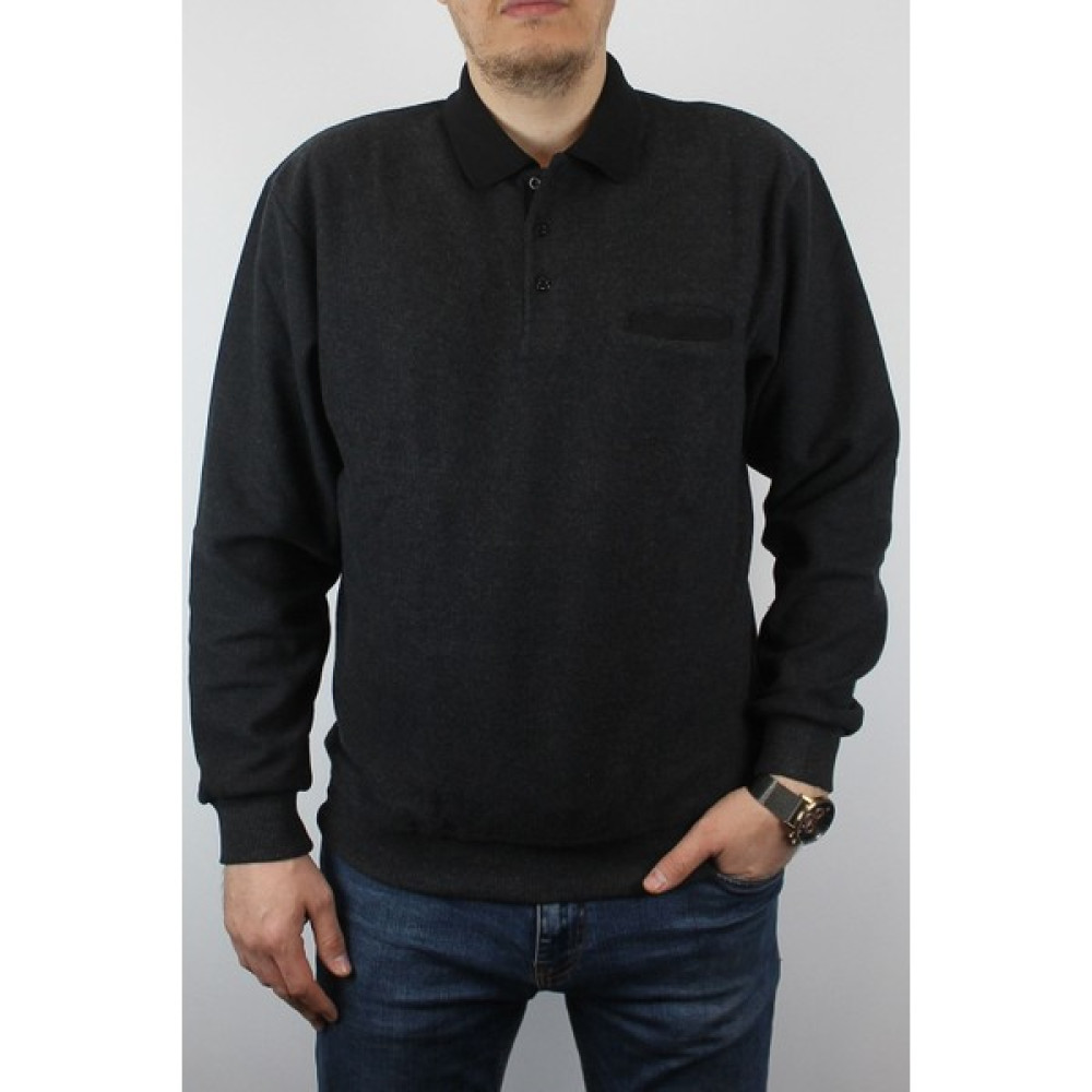 Taniş Giyim Erkek Polo Yaka Cepli Regular Kalıp Selanik Örgü Düz Renk Koyu Füme Sweatshirt SLN100 Erkek Sweatshirt Fiyatı