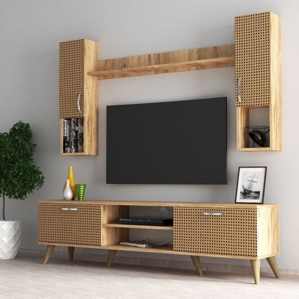 Tanmob Mega 180 Lik Kapaklı Raflı Tv Ünitesi Çam Hazeran Kapaklı - TVU0204 - Atlantik Çam Tv Ünitesi / Sehpası Fiyatı