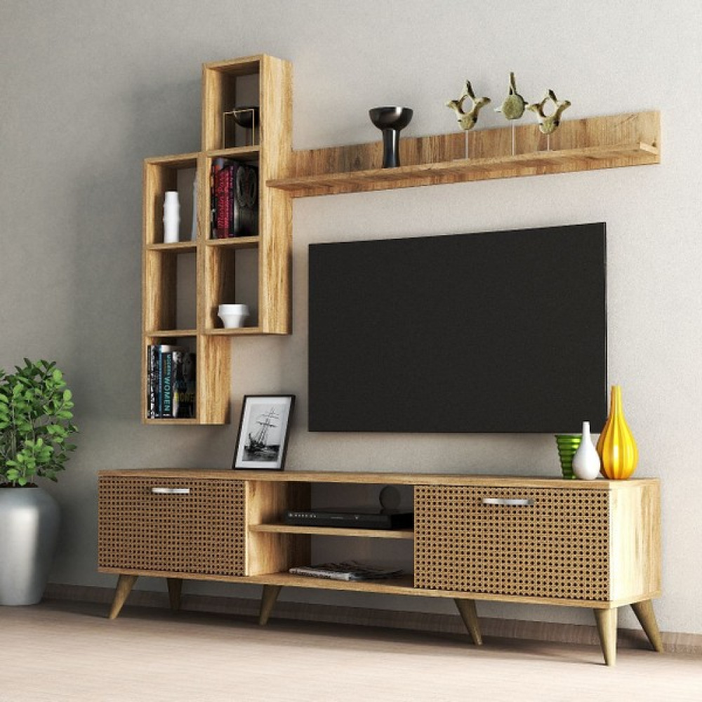 Tanmob Mega 180 Lik Kitaplıklı Raflı Tv Ünitesi Çam Hazeran Kapaklı - TVU0304 - Kahverengi Tv Ünitesi / Sehpası Fiyatı