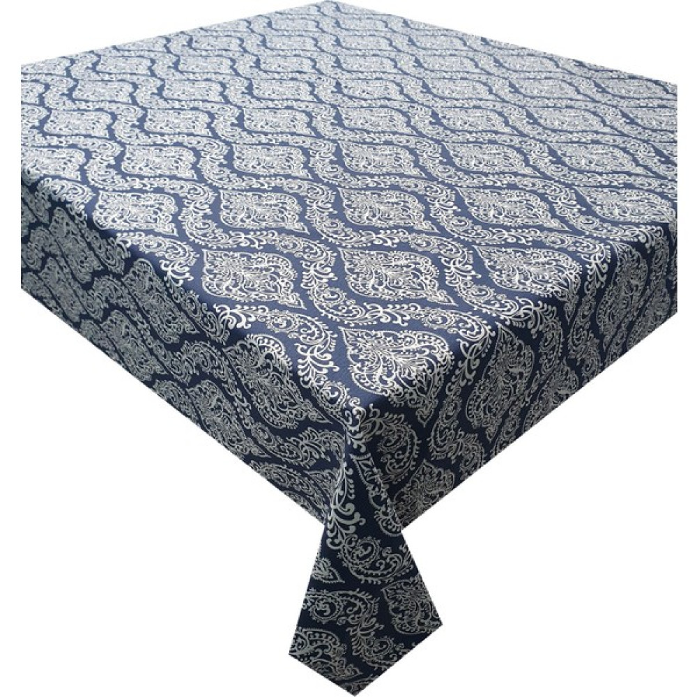 Tante Belle Damask Lacivert Desenli Leke Tutmaz Duck Kumaş Salon - Mutfak Masa Örtüsü - 120 x 220 cm Masa Örtüsü Fiyatı